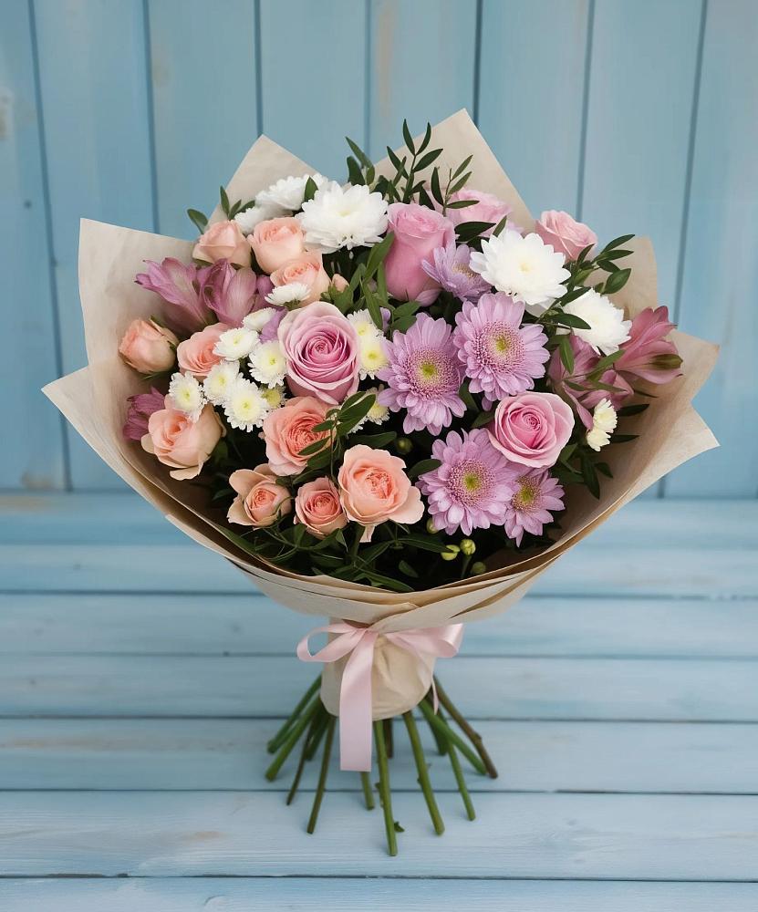 Букет цветов из: Хризантемы, Розы и Альстромерии в Энгельсе