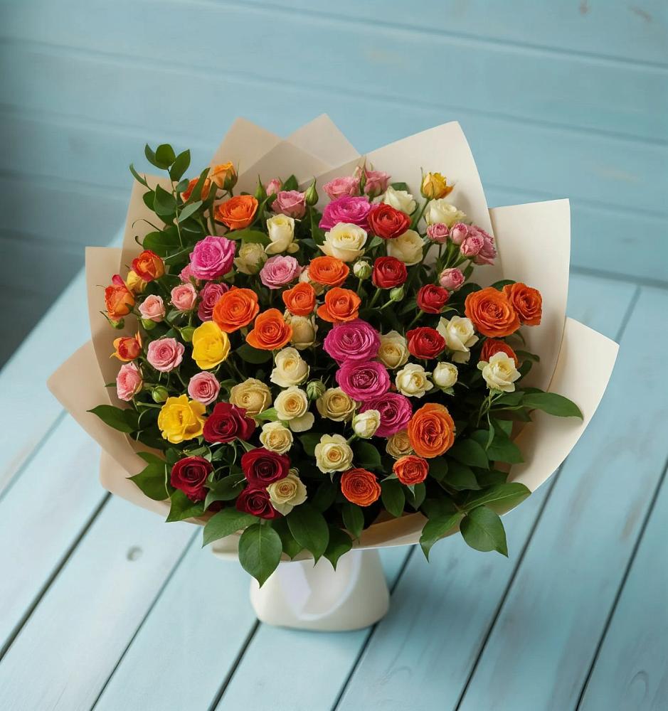 Букет Микс из разноцветных кустовых роз в Энгельсе