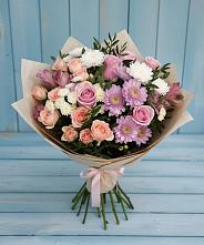 Букет цветов из:  Хризантемы, Розы и Альстромерии в Энгельсе